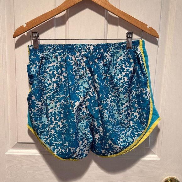 Nike Women's Running Shorts Dri Fit Lined Blue Yellow Size M - Picture 2 of 3